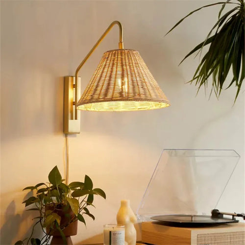 Japanese rattan wall light for minimalist interior decor
