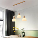 Wood LED chandelier with white glass shade