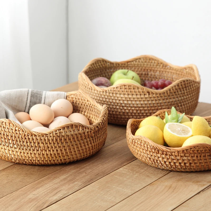 woven rattan basket for storage and picnic
