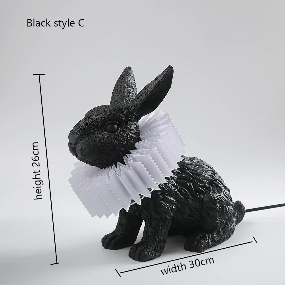 Creative resin table lamp with decorative rabbit scarf