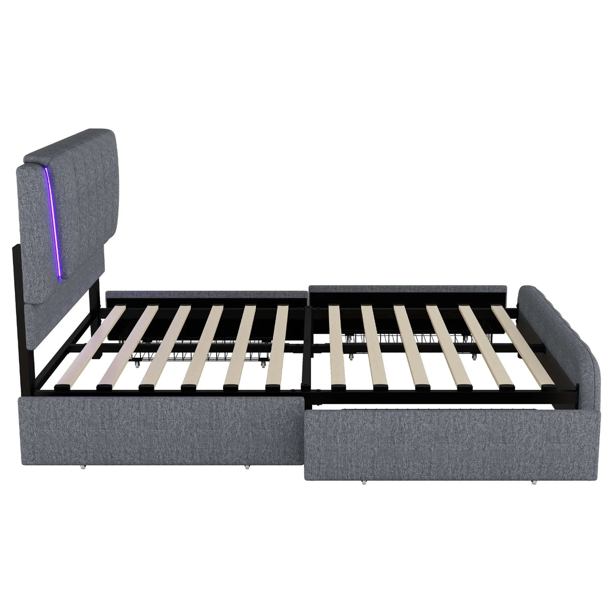 Upholstery bed, 140x200cm, bed with slatted frame (without mattress), remote control room light, bed with four drawers, adjustable - vue 1 sur 5