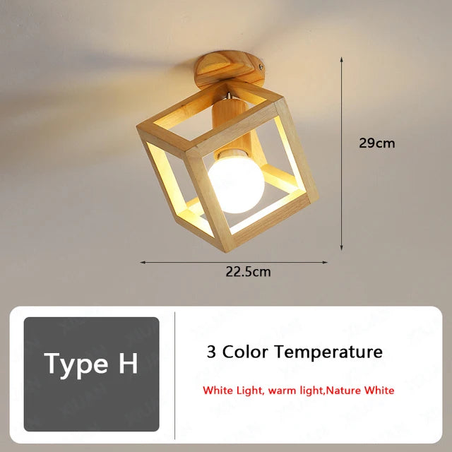 Nordic wood ceiling light for hallway, entrance, balcony, corridor or cloakroom – LED, 3 colour temperatures - vue 13 sur 14