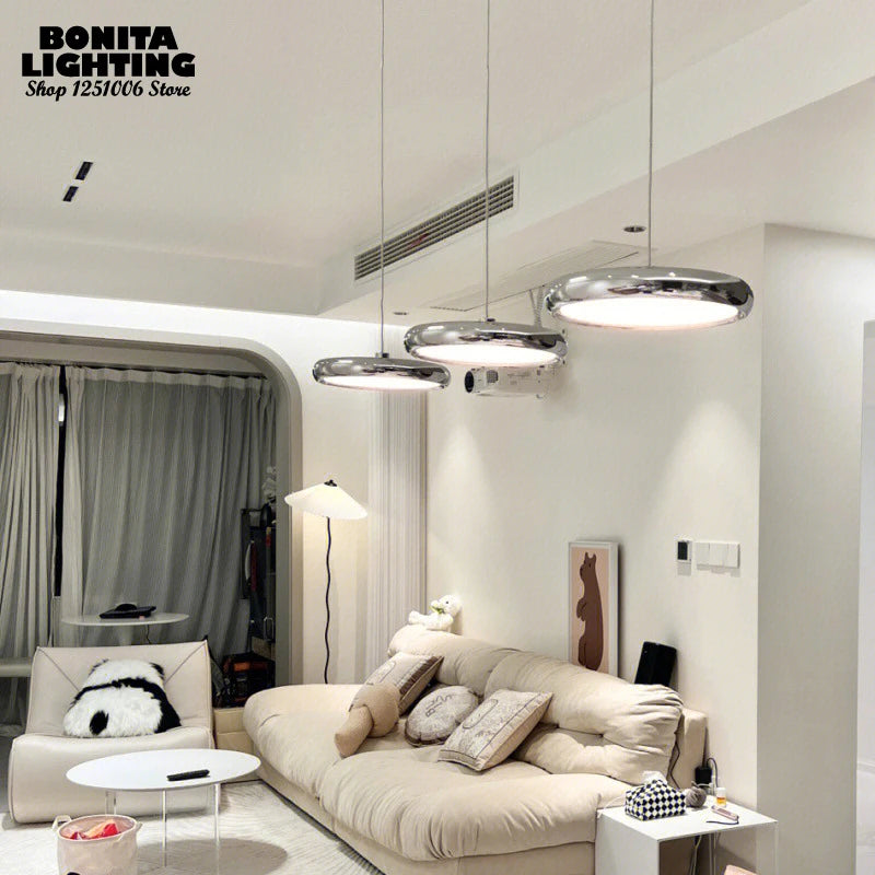 Modern minimalist luxury round LED pendant light with dimming - vue 6 sur 14