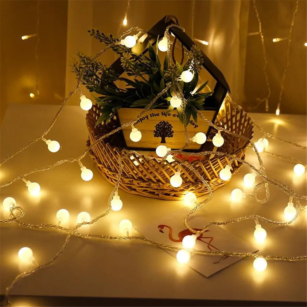LED ball string lights garland for weddings and outdoor gardens