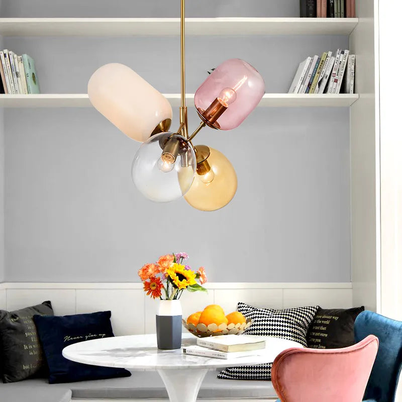 Nordic coloured glass pendant light postmodern style for living room, bedroom, dining room, home decor E27 LED handblown
