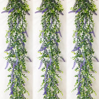 Artificial eucalyptus plants and lavender flowers for decoration
