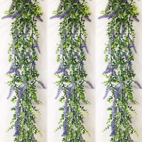 Artificial eucalyptus plants and lavender flowers for decoration