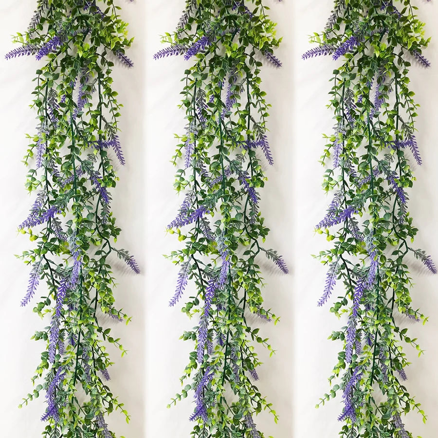 Artificial eucalyptus plants and lavender flowers for decoration