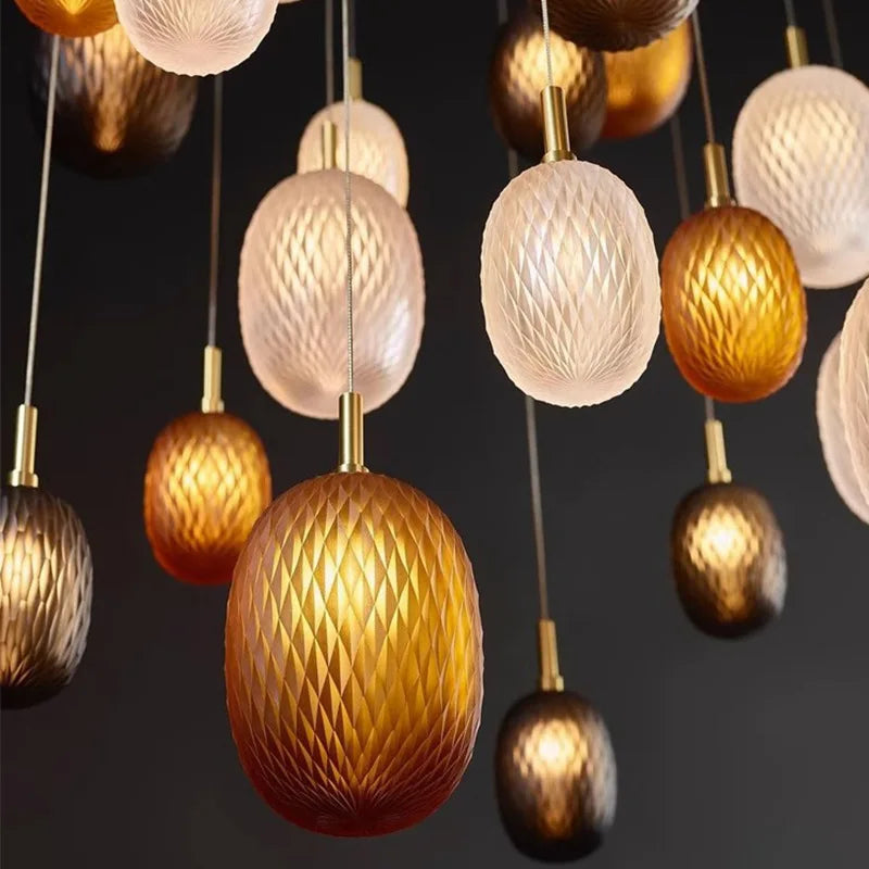 Modern white and amber glass pendant lamp