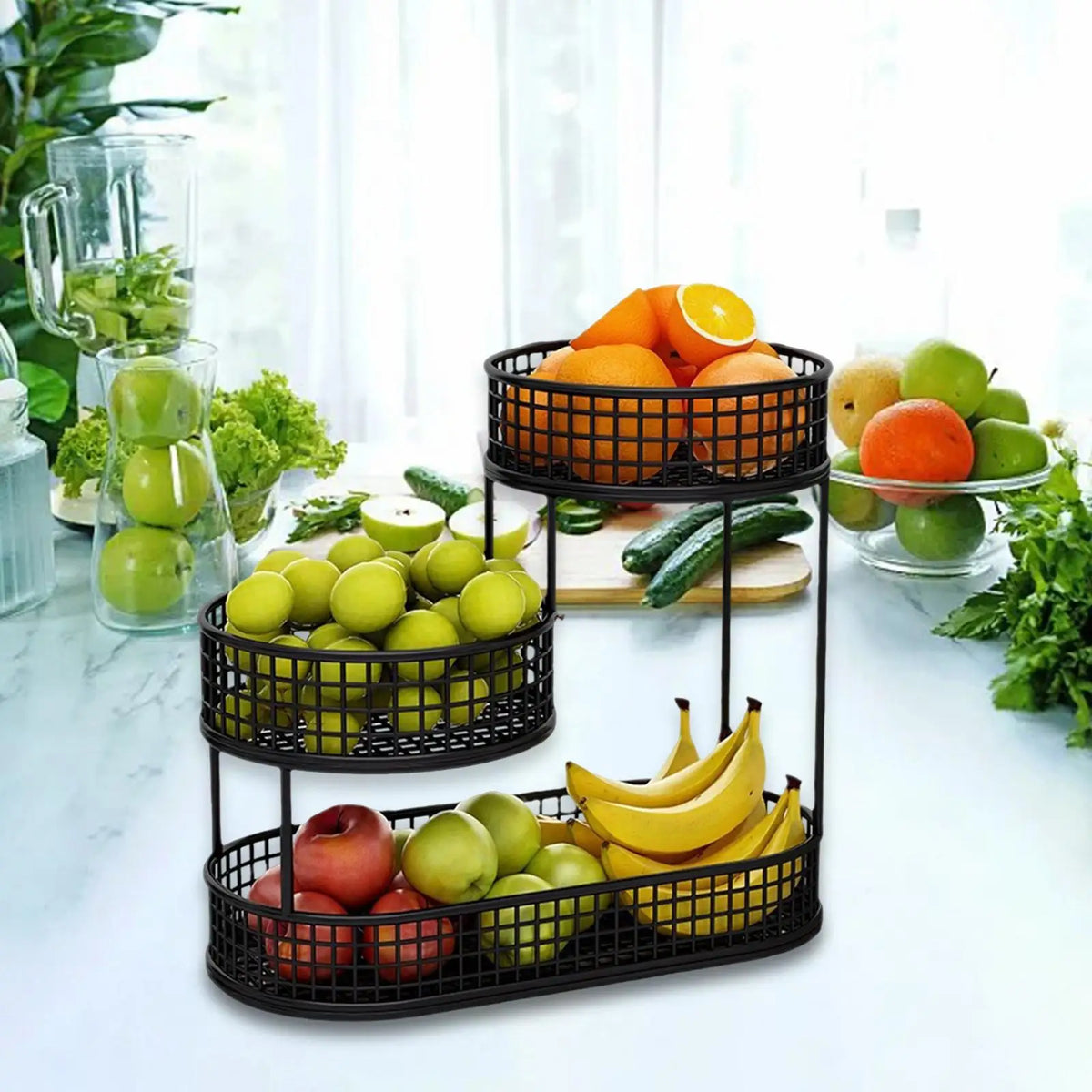 Countertop Fruit Basket Metal Wire Storage Basket, Counter Serving Tray Space Saver Serving Stand Vegetables Storage Rack - vue 6 sur 8