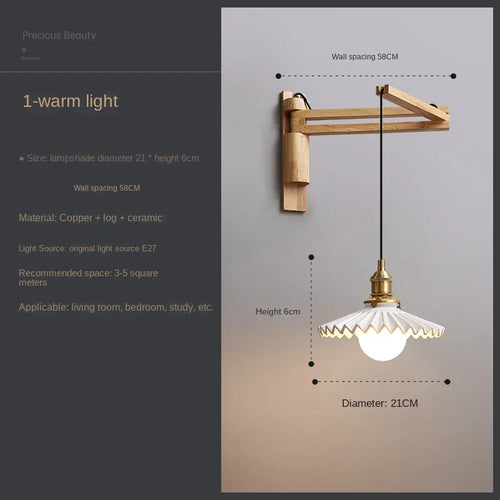Extendable and adjustable Japanese style retro wood pendant light - vue 11 sur 10