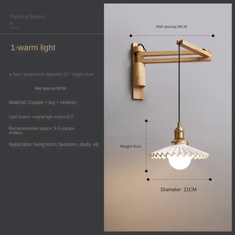 Extendable and adjustable Japanese style retro wood pendant light - vue 10 sur 10