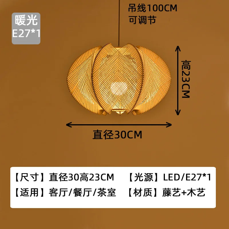 ZK50 restaurant wood art hemp rope pendant light, creative designer single-head chandelier E27