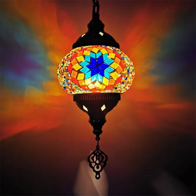 Mediterranean style stained glass pendant light romantic bohemian lighting - vue 15 sur 16