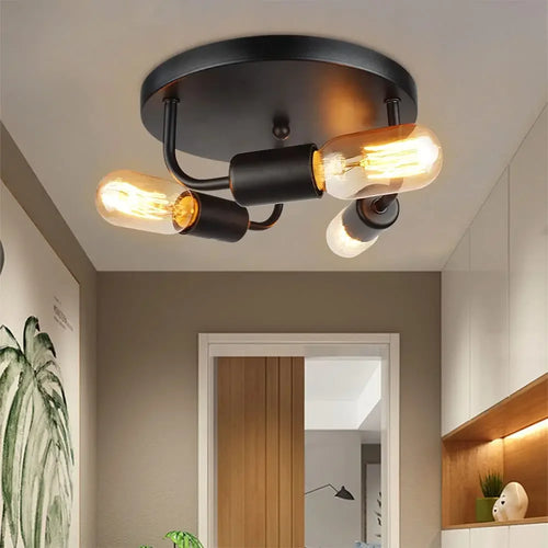 Retro industrial three head iron ceiling light - vue 6 sur 8