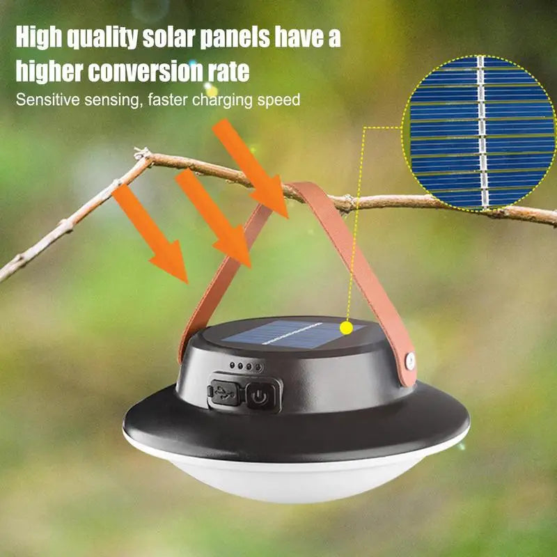Rechargeable solar LED camping lamp 3 modes waterproof portable