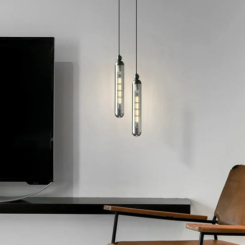 Nordic clear glass chandelier with adjustable cord and copper bulb - vue 3 sur 8