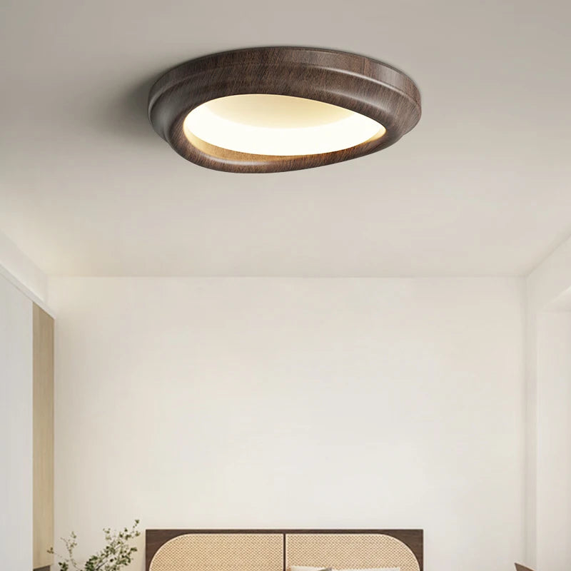 Modern recessed LED ceiling light with walnut effect and full spectrum