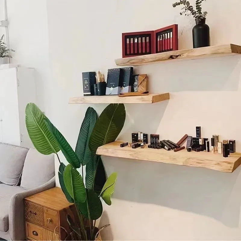 wooden floating shelf for interior decoration and organization