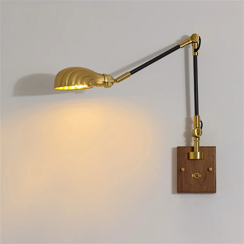 Adjustable vintage loft wall light in wood and copper - vue 7 sur 10