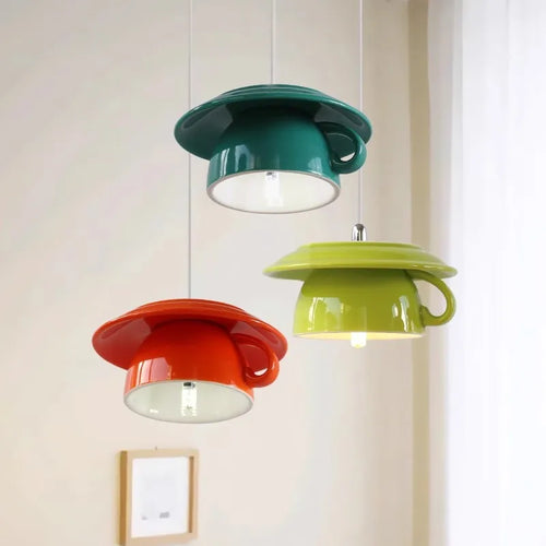 Modern ceramic LED teapot pendant light for kitchen - vue 11 sur 30