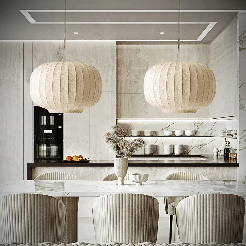 Nordic silk fabric pendant light for interior decor - vue 4 sur 9