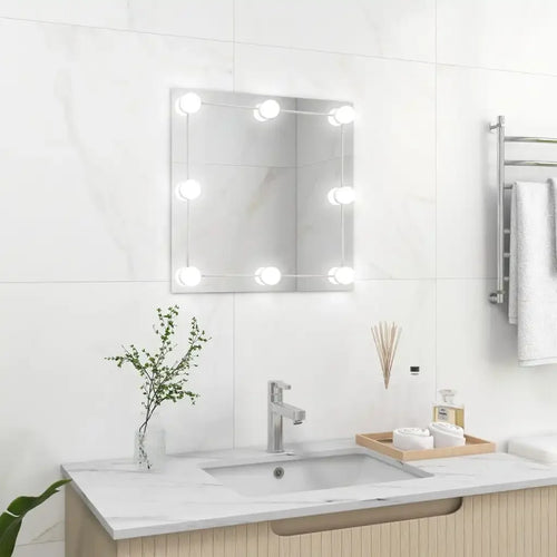 decorative square glass wall mirror with LED lighting - vue 2 sur 7