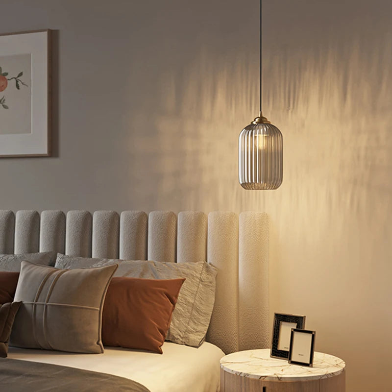 Vintage striped glass pendant light for restaurant - vue 5 sur 9