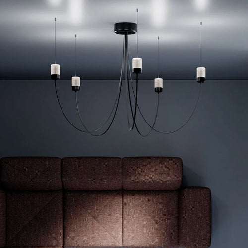 Minimalist designer chandelier with LED lighting and crystal glass shade - vue 6 sur 7