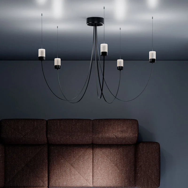 Minimalist designer chandelier with LED lighting and crystal glass shade - vue 5 sur 7