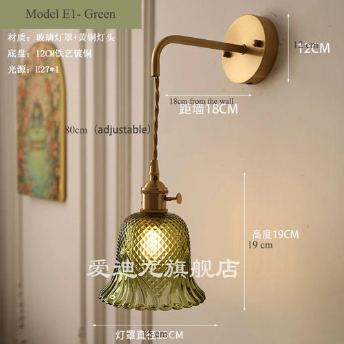 Vintage glass wall light with brass socket - vue 13 sur 21