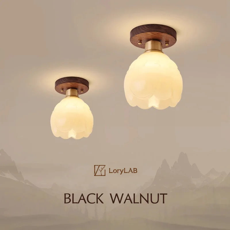 Walnut Wood Art Resin, Wabi-sabi Modern Vintage style, Ceiling Light for Corridor, Aisle balcony, Entrance Hall