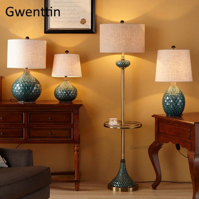Vintage ceramic table lamps with modern LED lighting
