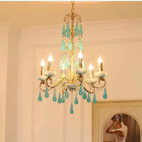 Modern art deco water drop chandelier in crystal and glass - vue 2 sur 7