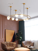 Modern creative orbit planet glass LED chandelier for café decor