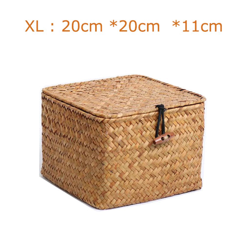 handwoven seaweed storage basket with lid - vue 11 sur 14