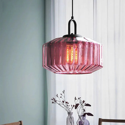 Retro glass pendant chandelier with decorative LED light - vue 4 sur 9