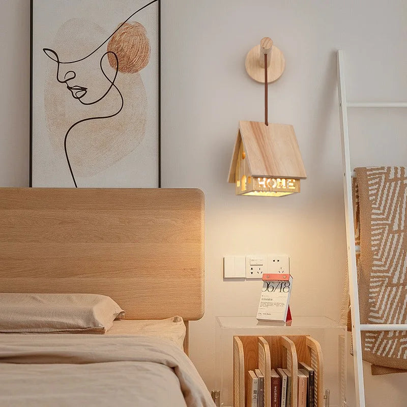 Solid wood chalet style wall light for children's room