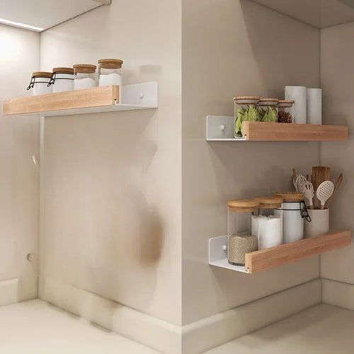 Bathroom Storage Shelves，Wooden bathroom Rack Wall-Mounted Punch-Free, Seasoning Board shower Storage Rack，bath shelf organizer - vue 6 sur 8