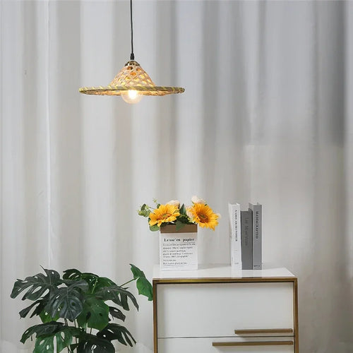Handmade art chandelier in natural bamboo Chinese style LED - vue 4 sur 7