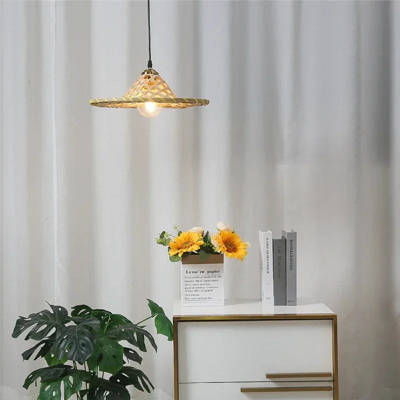 Handmade art chandelier in natural bamboo Chinese style LED - vue 4 sur 7
