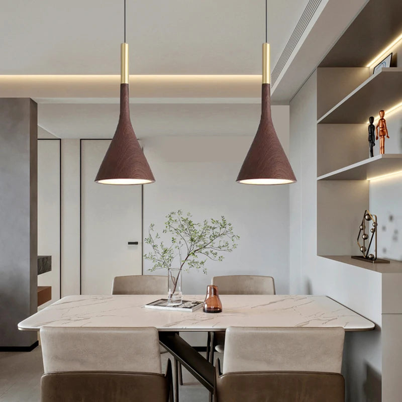 Adjustable modern metal pendant light with wood effect design