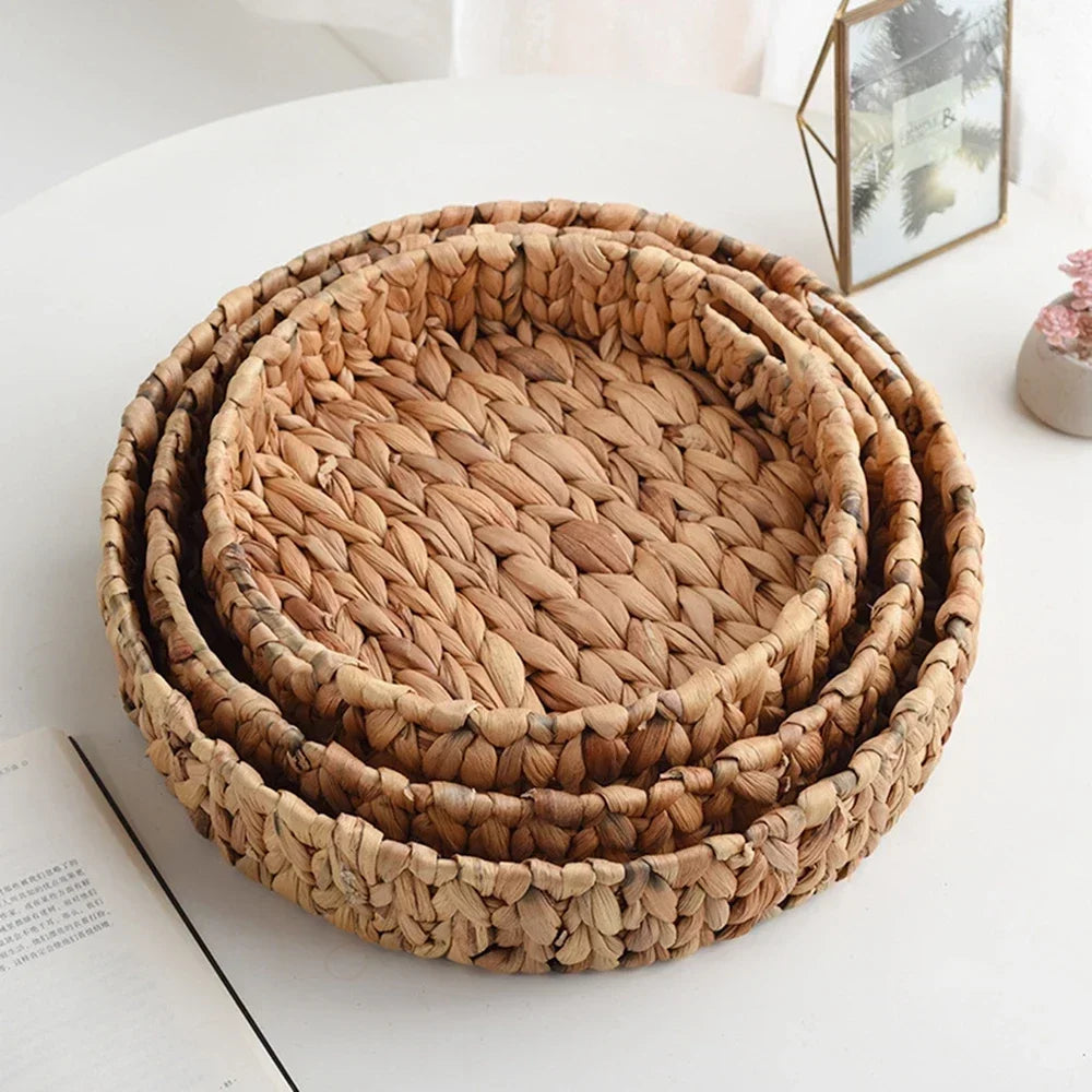 woven storage tray water hyacinth baskets for serving and storage