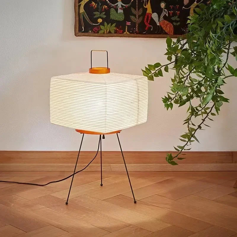 Vintage Japanese wooden floor lamp with decorative LED lighting