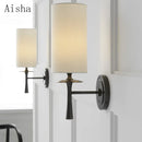 Copper wall light with modern fabric lampshade