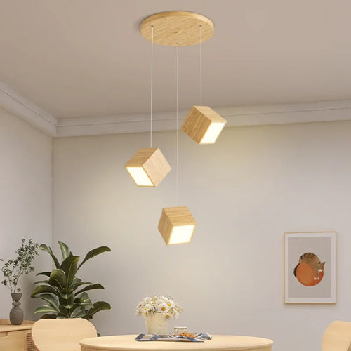 Nordic design creative wooden pendant light for home decor - vue 2 sur 10