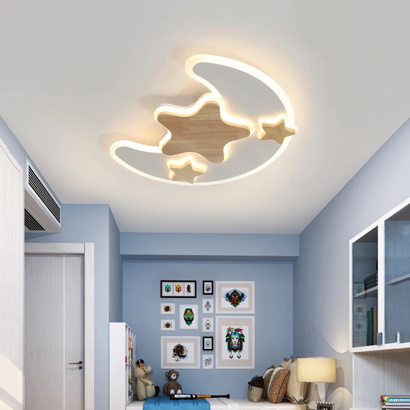Children's LED ceiling light with star and moon decoration, dimmable brightness
