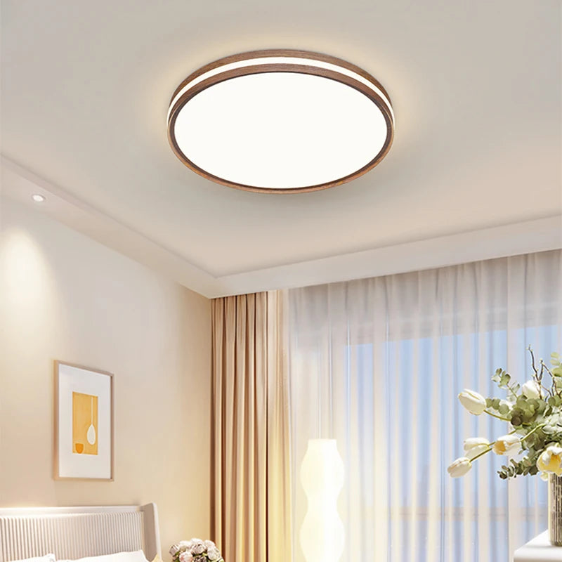 Minimalist nordic wooden ceiling light with modern LED lighting