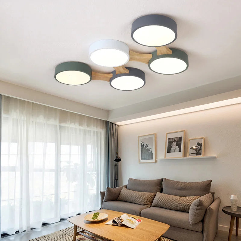 Modern wooden LED ceiling light for indoor use