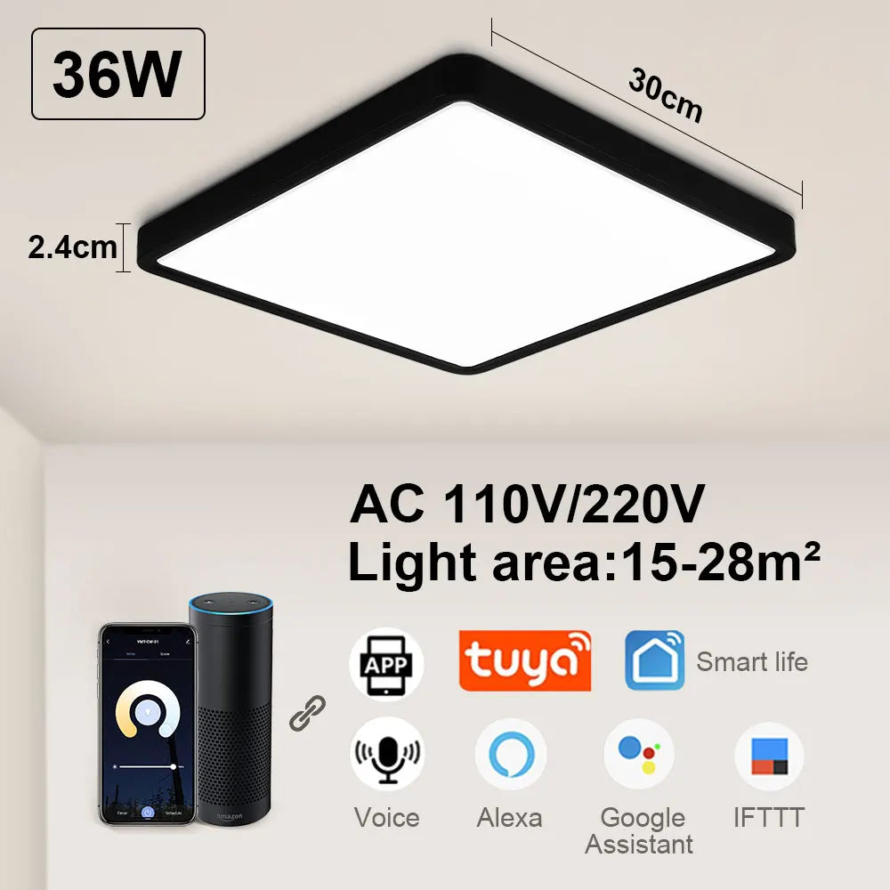 Tuya smart LED ceiling light with app and voice control, Alexa and Google compatible, remote control for living room and bedroom - vue 10 sur 22